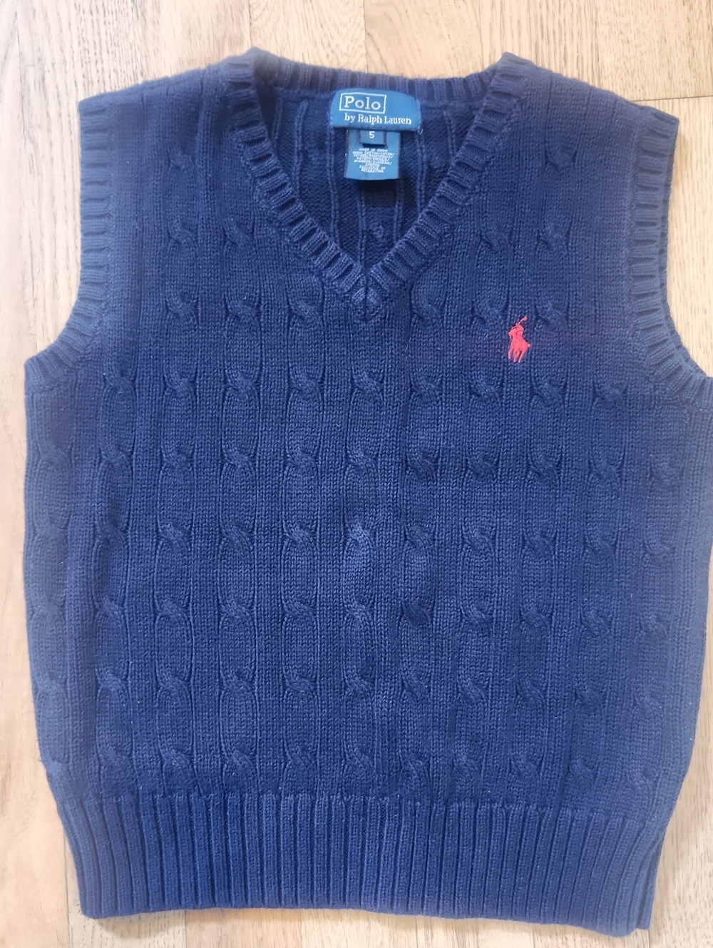 Polo by Ralph Lauren Navy Cable-Knit V-Neck Sweater Vest with Red Pony